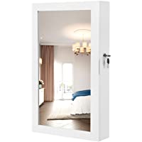 Los mejores  - SONGMICS Espejo Joyero Colgante- Armario para Bisuterías Montado en Pared- con Imán y Llaves- Blanco JBC51W